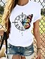 abordables T-shirts Femme-Femme T shirt Tee 100% Coton Papillon Imprimés Photos Noir et blanc Chat Noir Manche Courte du quotidien Col Rond Mince