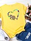 baratos T-Shirts de mulher-Mulheres Camiseta Preto Branco Amarelo Animal Bloco de cor Imprimir Manga Curta Diário Final de semana Básico Decote Redondo Padrão 100% Algodão S