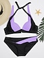preiswerte Bikini-Sets-Damen Badeanzug Bikinis Bademode Halfter Push-Up Hosen für große Büsten Farbblock Lila Neckholder Badeanzüge / Gepolsterte BHs