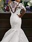 cheap The Wedding Store-Mermaid / Trumpet Wedding Dresses Jewel Neck Sweep / Brush Train Lace Tulle Long Sleeve Casual Plus Size with Beading Appliques 2022