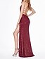 voordelige Avondjurken-Sheath / Column Evening Gown Sparkle Dress Engagement Floor Length Sleeveless V Neck Sequined with Draping Slit 2023