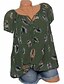 olcso Női blúzok és ingek-Women&#039;s T shirt Print Graphic Feather V Neck Tops Blue Blushing Pink Army Green