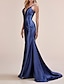 cheap Evening Dresses-Mermaid / Trumpet Evening Gown Beautiful Back Dress Engagement Formal Evening Sweep / Brush Train Sleeveless V Neck Charmeuse with Sleek 2024