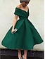 זול שמלות קוקטייל-שמלות קוקטייל א-ליין שמלת שנות ה-50 אורחת חתונה שמלה אדומה ירוקה שמלה באורך תה שרוול קצר V צווארון בד נמתח גב עם קפלים 2024