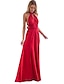 cheap Party Dresses-A-Line Party Dress Convertible Holiday Prom Birthday Dress Halter Neck Backless Crisscross Back V Back Sleeveless Floor Length Stretch Satin with Sash / Ribbon Pleats 2024