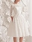 tanie Suknie ślubne-recepcja vintage lata 40. / 50. proste suknie ślubne suknie ślubne Linia A przezroczysty dekolt rękaw 3/4 długość przednia koronkowe suknie ślubne z aplikacjami 2024