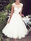 cheap Wedding Dresses-Reception Vintage 1940s / 1950s Simple Wedding Dresses Wedding Dresses A-Line Illusion Neck Half Sleeve Tea Length Lace Bridal Gowns With Appliques 2024