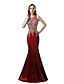 cheap Evening Dresses-Mermaid / Trumpet Glittering Elegant Engagement Formal Evening Dress Jewel Neck Sleeveless Floor Length Taffeta with Crystals Appliques 2021
