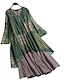 cheap Maxi Print Dresses-Women&#039;s Long Dress Maxi Dress Green Blue Red 3/4 Length Sleeve Floral Layered Winter Fall Autumn V Neck Hot Loose Fit M L XL XXL 3XL 4XL 5XL