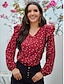 cheap Women&#039;s Blouses &amp; Shirts-Women&#039;s Blouse Shirt Polka Dot Long Sleeve Ruffle V Neck Tops Basic Basic Top Red