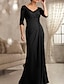 cheap Mother of the Bride Dresses-Sheath / Column Mother of the Bride Dress Plus Size Sexy See Through V Neck Floor Length Chiffon Lace Half Sleeve with Lace Wedding Guest Dresses 2022