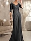 cheap Mother of the Bride Dresses-Sheath / Column Mother of the Bride Dress Plus Size Sexy See Through V Neck Floor Length Chiffon Lace Half Sleeve with Lace Wedding Guest Dresses 2022