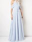 cheap Bridesmaid Dresses-A-Line Bridesmaid Dress Halter Neck Sleeveless Elegant Floor Length Chiffon with Sash / Ribbon / Pleats 2022 / Open Back