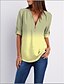 cheap Women&#039;s Blouses &amp; Shirts-Women&#039;s Shirt Blouse Yellow Light Green Pink Plain Color Gradient Print Half Sleeve Daily Basic Cowl Neck V Neck Relaxed Fit Plus Size Summer Spring