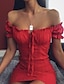 cheap Mini Dresses-Women&#039;s Holiday Dress Sheath Dress Mini Dress Red Pure Color Short Sleeve Summer Spring Patchwork Sexy Off Shoulder Slim 2023 S M L XL