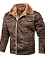 cheap Men’s Furs &amp; Leathers-Men&#039;s Jacket Suede Jacket Biker Jacket Winter Regular Solid Colored Jackets Embroidered Casual Daily Khaki Brown Black