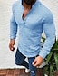 tanie Koszule bawełniane i lniane-Męskie Koszula lniana koszula Letnia koszula Koszula plażowa Czarny Biały Jasnoniebieski Długi rękaw Równina Kołnierz Codzienny Hawajskie Odzież