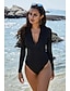 cheap One-Pieces-Women&#039;s Swimwear One Piece Rash Guard Plus Size Swimsuit Solid Color Slim Black Padded Bathing Suits Fashion / Padded Bras
