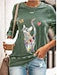 cheap Women&#039;s T-shirts-Women&#039;s T shirt Tee Tunic Black Blue Green Cat Graphic Prints Print Long Sleeve Daily Basic Round Neck Long S
