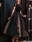 voordelige Avondjurken-a-lijn avondjurk zwarte jurk vintage halloween bruiloft enkellengte korte mouw illusie nek woensdag Addams family kant met plooien borduurwerk 2024