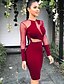 cheap Party Dresses-Women&#039;s Bodycon Knee Length Dress Black Blue Wine Long Sleeve Solid Colored Round Neck Basic Hot S M L XL
