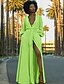 cheap Maxi Dresses-Women&#039;s A Line Dress Maxi long Dress Green Long Sleeve Solid Colored Deep V Streetwear S M L XL XXL