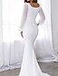 cheap Evening Dresses-Mermaid / Trumpet Minimalist Elegant Wedding Guest Formal Evening Dress Scoop Neck Long Sleeve Sweep / Brush Train Satin with Sleek 2022