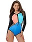 cheap Wetsuits &amp; Diving Suits-Delamon Women&#039;s One Piece Swimsuit Patchwork Padded Bodysuit Swimwear Black Quick Dry Ultra Light (UL) Wearable Long Sleeve - Swimming Surfing Water Sports Summer / Nylon / High Elasticity
