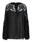 cheap Women&#039;s Blouses &amp; Shirts-Women&#039;s Shirt Going Out Tops Blouse Concert Tops Black White Plain Solid Colored Lace Mesh Long Sleeve Street V Neck Loose Fit S