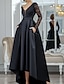 ieftine Rochii de Seară-rochie de seară în formă de a rochie neagră vintage halloween invitată la nuntă asimetrică mânecă lungă cu decolteu în v satin cu pliuri inserție din dantelă 2024