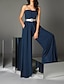 cheap Evening Dresses-Jumpsuits Evening Gown Sexy Dress Wedding Guest Formal Evening Floor Length Sleeveless Strapless Chiffon with Sash / Ribbon 2024