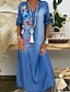 cheap Maxi Dresses-Women&#039;s Shift Dress Maxi long Dress Blue 3/4 Length Sleeve Animal Spring Summer V Neck Shirt Collar Chic &amp; Modern Hot Casual Loose 2022 M L XL XXL 3XL