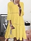 voordelige effen jurken-Women&#039;s Casual Dress White Dress Mini Dress White Yellow Purple 3/4 Length Sleeve Pure Color Lace Summer Spring Crew Neck Casual 2023 S M L XL XXL 3XL 4XL 5XL