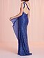 cheap Evening Dresses-Sheath / Column Beautiful Back Sexy Party Wear Formal Evening Dress One Shoulder Sleeveless Sweep / Brush Train Sequined with Sash / Ribbon Sequin 2022