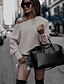 cheap Knit Tops-Women&#039;s Sweater Pullover Jumper Solid Color Knitted Stylish Casual Long Sleeve Loose Sweater Cardigans Fall Winter Off Shoulder Black Pink Khaki / Going out