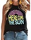 olcso Női pólók-női aranyos napsütéses grafikus ing, ujjatlan, nyomtatott póló, fekete