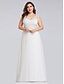 cheap Prom Dresses-A-Line Plus Size White Engagement Formal Evening Dress V Neck V Back Sleeveless Floor Length Lace with Lace Insert Appliques 2022