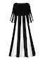 cheap Maxi Dresses-Women&#039;s A Line Dress Maxi long Dress Black 3/4 Length Sleeve Black &amp; White Color Block Summer V Neck Hot Casual vacation dresses Flare Cuff Sleeve 2021 M L XL XXL 3XL