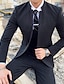 abordables Costumes Homme-Costumes d&#039;automne gris foncé noir pour hommes, 3 pièces, col mandarin, couleur unie, coupe ajustée, simple boutonnage, un bouton, 2024