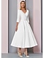 זול שמלות לאם הכלה-גזרת A שמלה לאם הכלה  אורחת חתונה אלגנטית וינטאג&#039; מידה גדולה צווארון V באורך הקרסול סאטן שרוול 4\3 עם קפלים 2024
