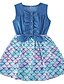 cheap Dresses-Girls princess party fish scale denim dress tops sundress mermaid splicing skirts overall outfits spring summer one-piece outfits