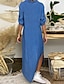 cheap Plus Size Dresses-Women&#039;s Denim Dress Maxi long Dress Blue Half Sleeve Solid Color Split Fall Spring V Neck Stylish Casual Loose Holiday 2021 M L XL XXL 3XL