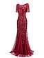 Χαμηλού Κόστους Φορέματα για Καλεσμένους σε Γάμο-γοργόνα φόρεμα βραδινό φόρεμα Empire prom επίσημο κόκκινο πράσινο φόρεμα κοντό μανίκι με λαιμόκοψη φθινοπωρινό τούλι καλεσμένων γάμου με κέντημα 2024