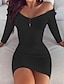 cheap Sweater Dresses-Women&#039;s Sweater Dress Sheath Dress Short Mini Dress Pink White Black Long Sleeve Pure Color Cold Shoulder Spring Fall V Neck Off Shoulder Casual Sexy 2022 S M L XL