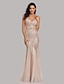Χαμηλού Κόστους Φορέματα για Καλεσμένους σε Γάμο-Τρομπέτα / Γοργόνα Βραδινά φορέματα Λάμψη Φόρεμα Επισκέπτης γάμου Φόρεμα πάρτι Μακρύ Αμάνικο Λαιμόκοψη V Με πούλιες με Πούλιες 2024