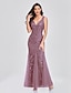 cheap Party Dresses-Mermaid / Trumpet Evening Gown Elegant Dress Valentine&#039;s Day Wedding Guest Floor Length Sleeveless V Neck Tulle V Back with Embroidery 2024