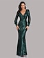 Χαμηλού Κόστους Φορέματα NYE-γοργόνα / βραδινό φόρεμα τρομπέτας αστραφτερό φόρεμα για πάρτι φόρεμα γάμου καλεσμένων με μακρύ μανίκι v λαιμόκοψη με παγιέτες 2024