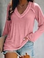 cheap Tees &amp; T Shirts-Women&#039;s T shirt Plain Solid Colored V Neck Patchwork Basic Tops Loose Blue Blushing Pink Gray