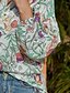 cheap Plus Size Blouses&amp;Shirts-Women&#039;s Shirt Blouse Green Floral Flower Print Long Sleeve Daily Basic V Neck Regular Fit Lantern Sleeve