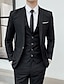 billiga Kostymer-svarta / blå / vinröd herrgräsdräkter 3-bitar enfärgad standardpassad enkelknäppt en knapp